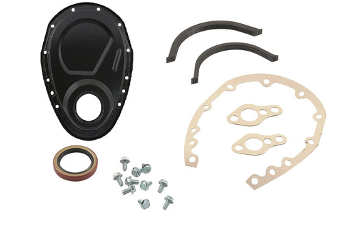 Flat Black Mr. Gasket 4590BP Timing Cover Kit for Small Block Chevy