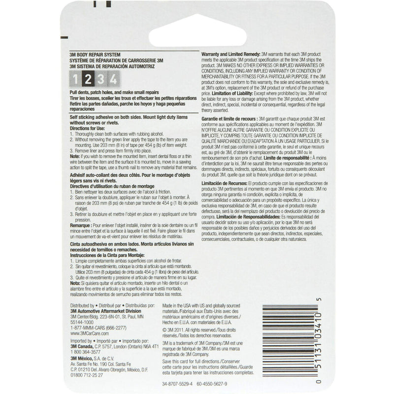 3M 03410 Mounting Tape, 1/2 in x 75 in