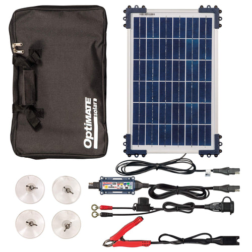 Optimate Duo Solar 10W Travel kit, TM522-D1TK, 6-Step 12V / 12.8V 0.8A Weatherproof Charger & Battery Saving maintainer