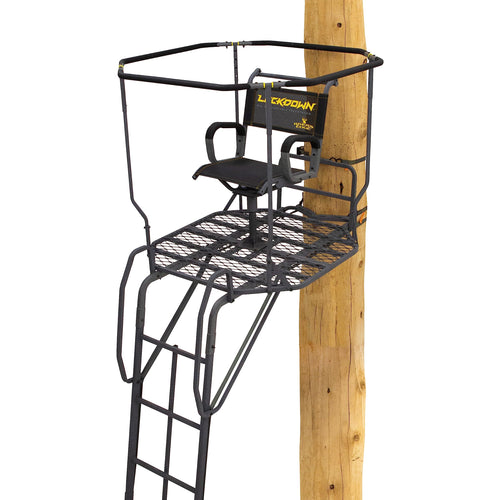 Lockdown™ Rivers Edge® 21’ 360° 1-Man Ladder Stand, Towering 21’ Height, 360-Degree Swivel TearTuff™ Mesh Seat, Adjustable Shooting Rail, Patent-Pending Ground-Level Ratcheting Technology™, LD204