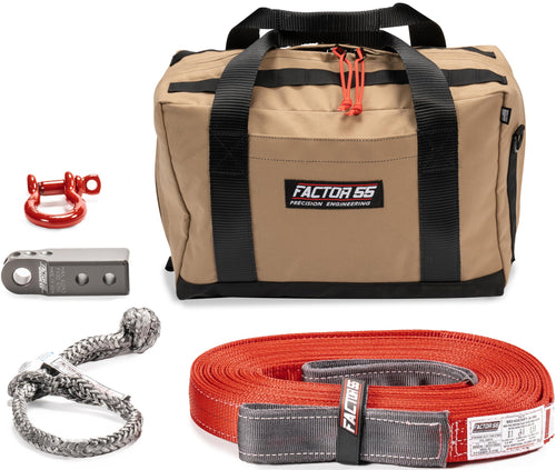 Owyhee Factor 55 Tow and Recovery Kit for Trucks, Jeeps, and SUVs, with Gray Hitchlink and Medium Bag