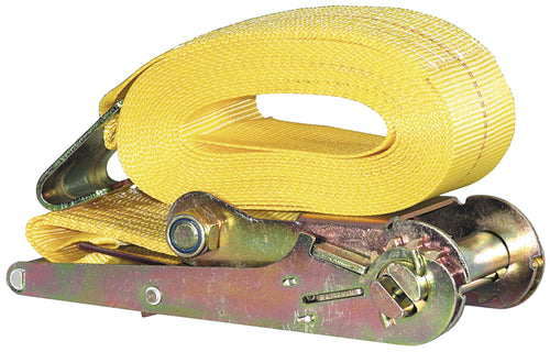 3 Inch Buyers Products Ratchet Tie Down Straps, 5,000 lb. Working Load, 27 Foot, Flat Hooks, Tie-Down Straps for Hauling, Trailers, Stake Body Trucks, Yellow