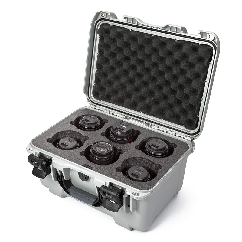Waterproof Nanuk 918 Hard Case with Custom Foam Insert for 6 Lenses - Silver