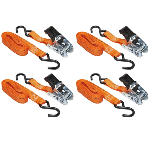 1” x 14' High Tension Ratchet Tie-Down Keeper with S Hooks, 4 Pack - 400 lbs. Working Load Limit