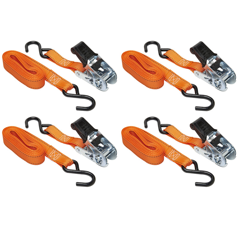 1” x 14' High Tension Ratchet Tie-Down Keeper with S Hooks, 4 Pack - 400 lbs. Working Load Limit