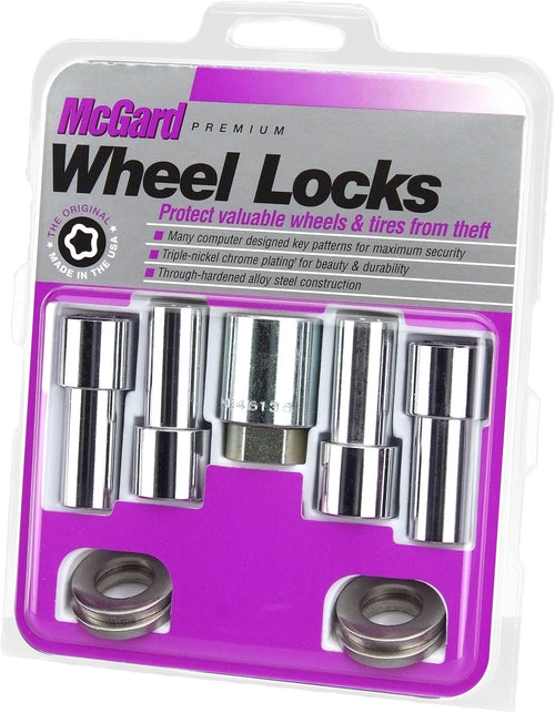 Extra Long Shank McGard 23181 Chrome Wheel Locks (1/2" - 20 Thread Size) - Set of 4, 4 Locks / 4 Washers / 1 Key