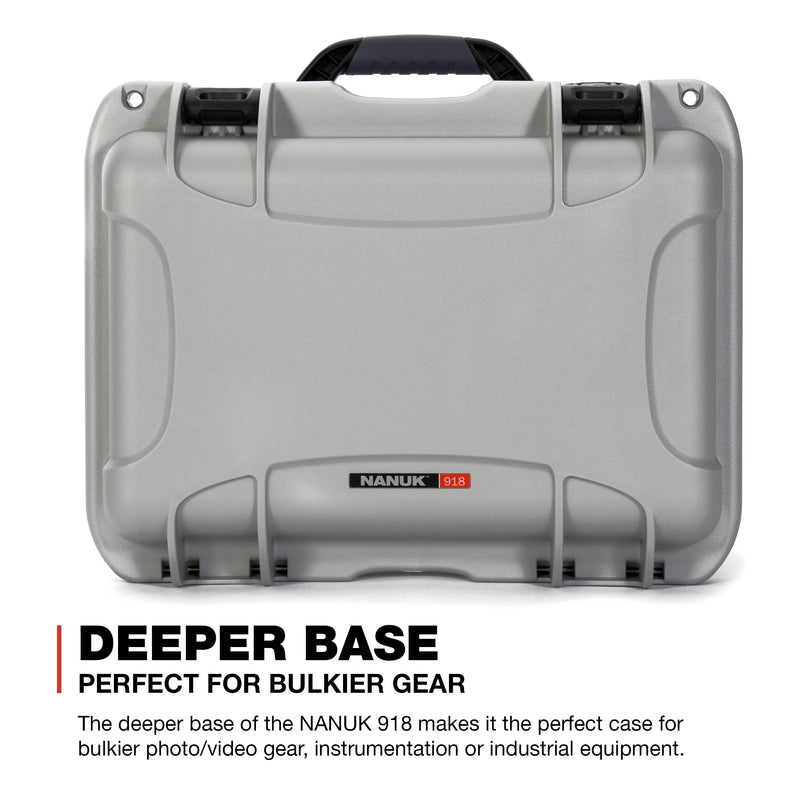 Waterproof Nanuk 918 Hard Case with Lid Organizer and Padded Divider - Silver