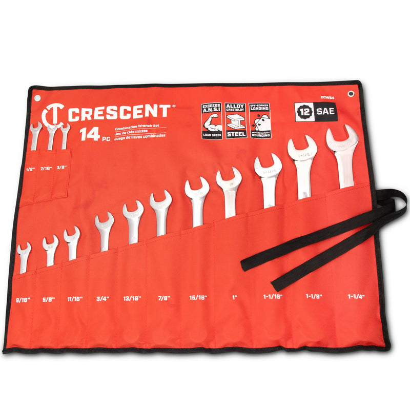 Crescent 12 Point 14 Piece SAE Combination Wrench Set with Tool Roll - CCWS4