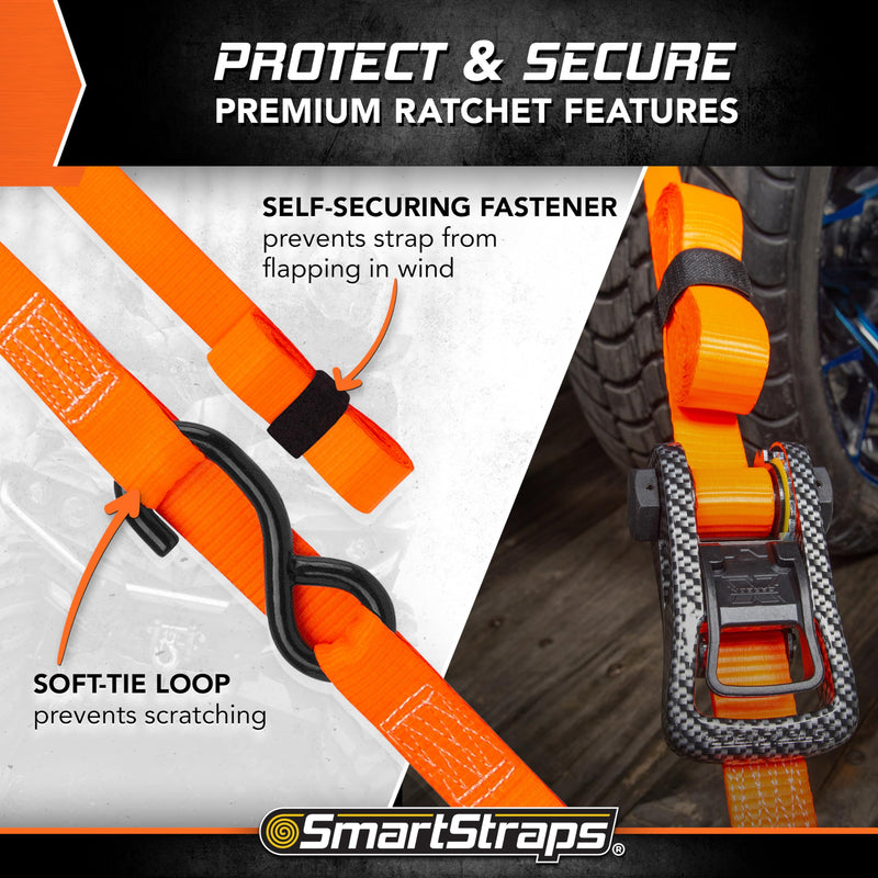 CarbonX Ratchet Tie Downs SMARTSTRAPS - 249 14' 3000lb 4 Pk