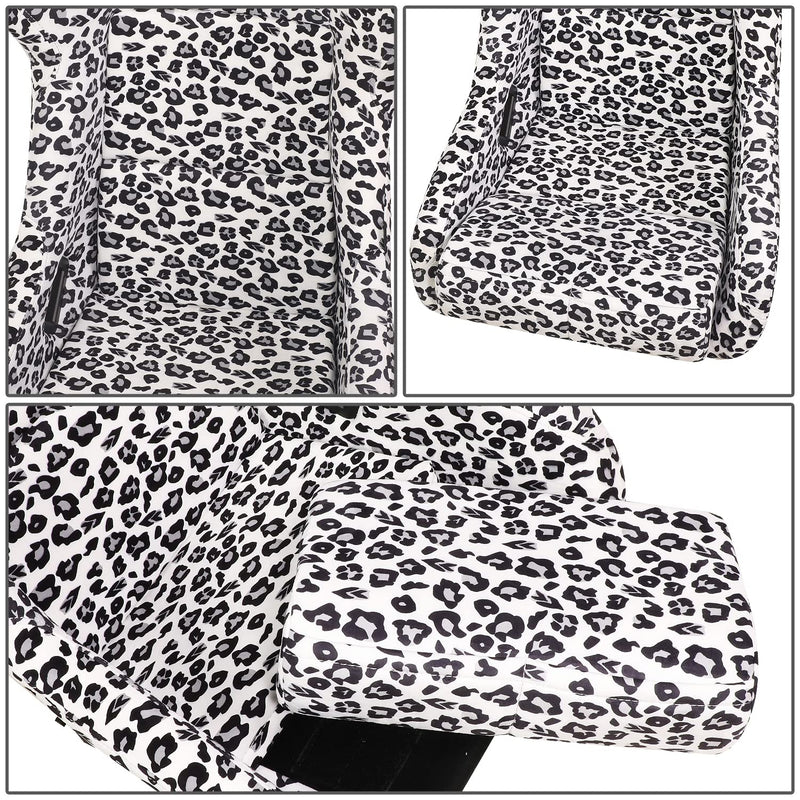 NRG Innovations Prisma Fixed Back Bucket Racing Seat NRG-FRP-302-WT-SAVAGE with Bottom Mount Bracket, White Savage Leopard Print Fabric/White Pearl Back, 24" W X 36" H X 18" D