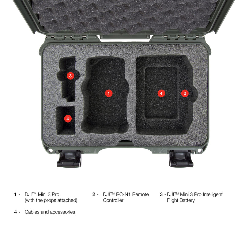 Waterproof Nanuk 909 Hard Case with Custom Insert for DJI Mini 3 and RC-N1 Remote - Olive (909S-080OL-0A0-C0598)