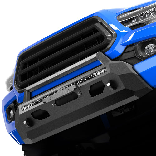 Fury Tyger Auto Center Bumper Guard + Light Bar Compatible with 2016-2023 Toyota Tacoma | Winch Plate | D-Ring | Textured Black | Rock Crawler | TG-BP7T32577