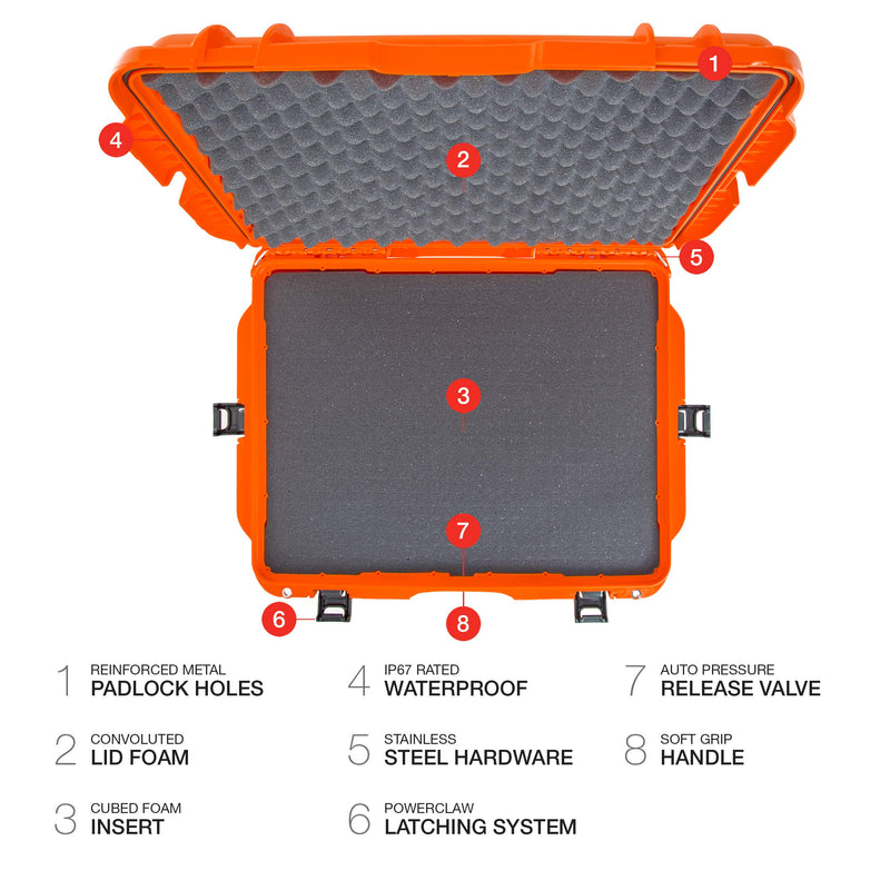 Waterproof Nanuk 955 Hard Case with Wheels and Foam Insert - Orange