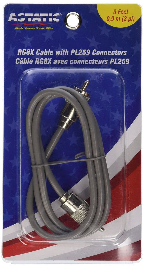 Gray Astatic 302-10268 3-Foot Cable with PL-259 Connectors - Fit Most Fiberglass CB Antennas up to 5-feet