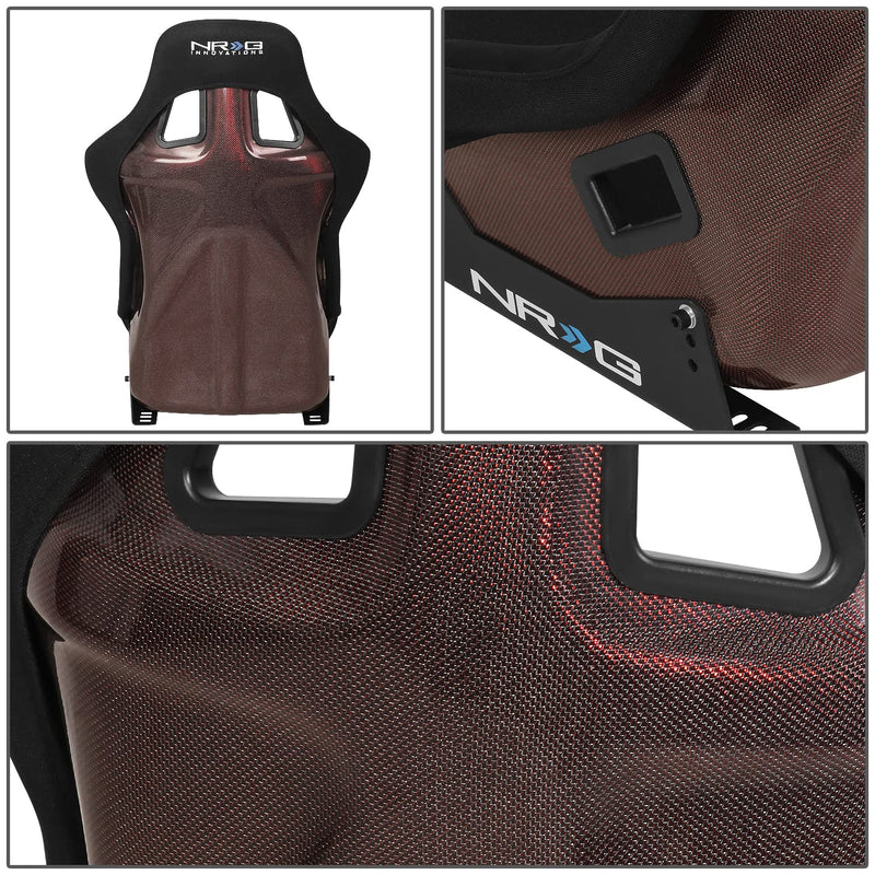 NRG Innovations Fixed Back NRG-RSC-302CF-RD Bucket Racing Seat with Universal Side Mount Bracket,Red Carbon Fiber Back, Black/Red