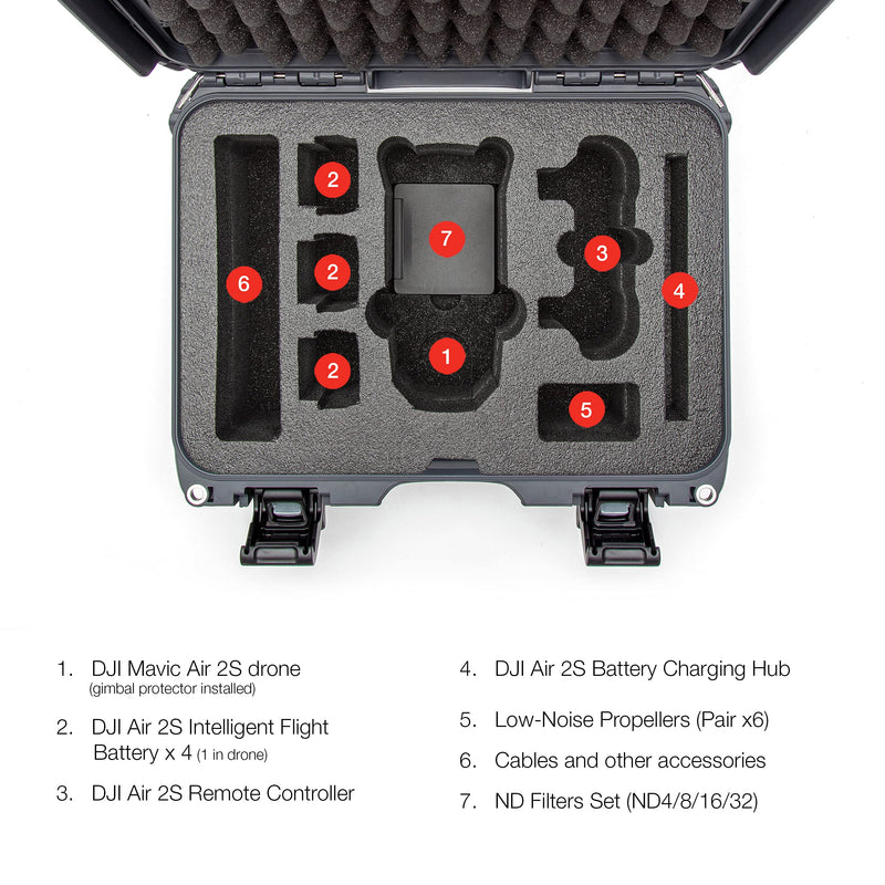 Nanuk Hard Case Waterproof with Foam Insert for DJI Air 2S Fly More Combo - Graphite 915-MAVIA2S7