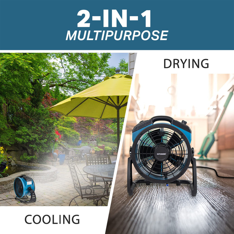 FM-65B XPOWER Misting Fan, Battery Operated, Rechargeable, Outdoor Cooling, Oscillating, High Velocity, Variable Speed, Camping, Patios, 14 In