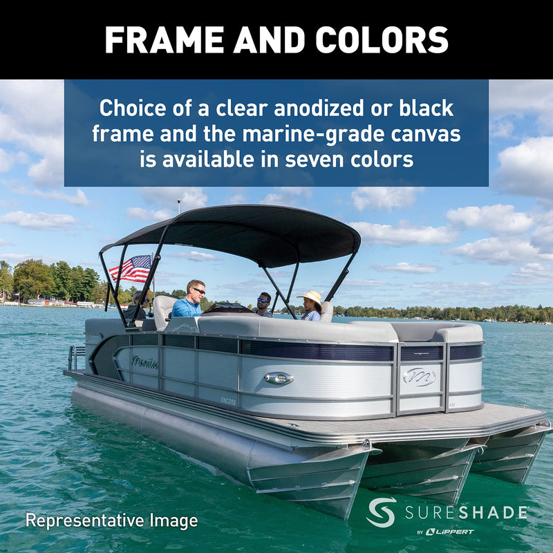 SureShade Electric Bimini Power Shade System for Pontoon Boats with Manual or No Biminis, 92-102" Wide, 20V Powered, Fade-Resistant Fabric, Clear Anodized Frame, Navy - 2021133094