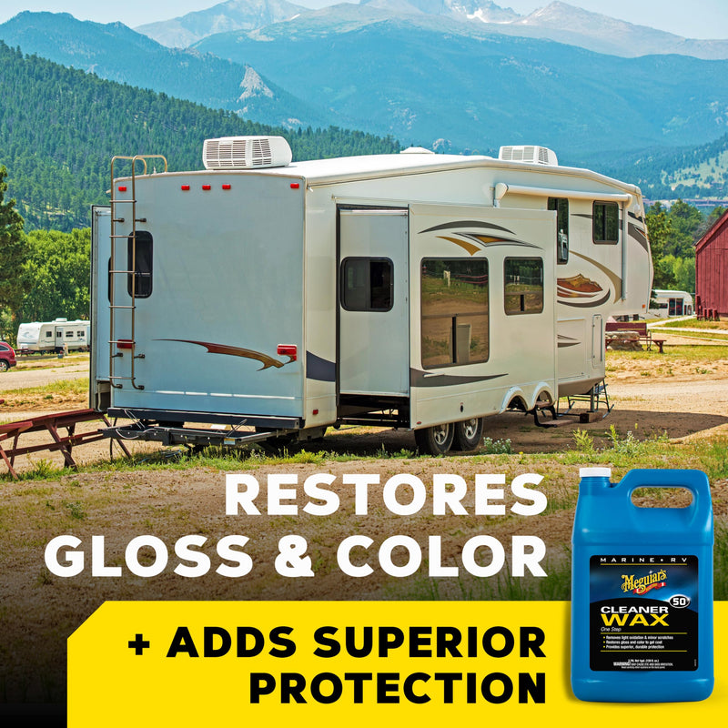 Meguiar's Marine/RV One Step Cleaner Wax M5001, Easy-to-Use Marine Wax for Boats and RVs That Removes Light Defects, Restores Color Brilliance, and Protects the Surface, 1 Gallon Bottle