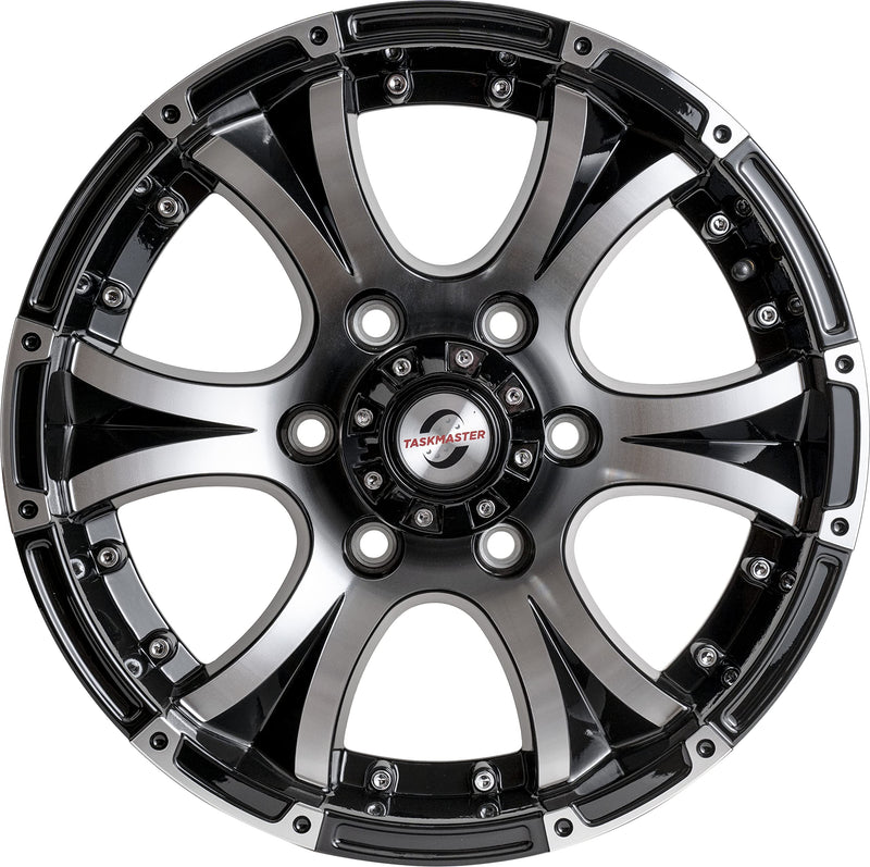 16" x 6" Viking Series & 6x5.5 Machined Lip and Face Gloss Black Aluminum Finish Wheel with Black Cap