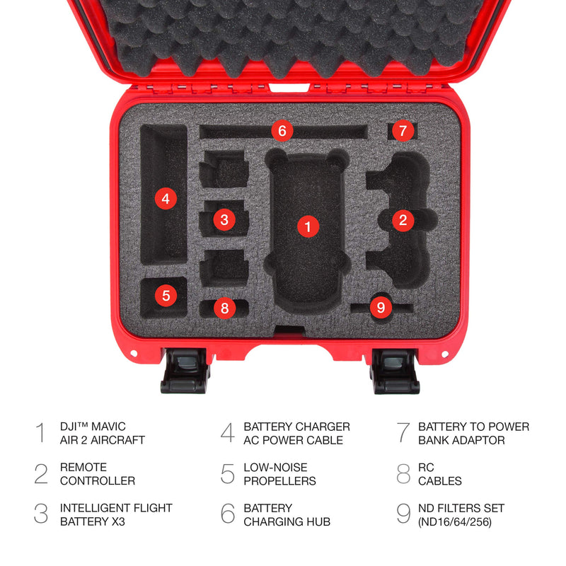 Waterproof Hard Case Nanuk 915 with Foam Insert for DJI Mavic Air 2 - Red