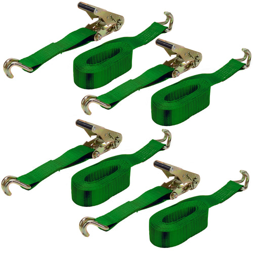 16' x 2" Keeper Ratchet Tie-Down with J-Hooks, 4 Pack, Green
