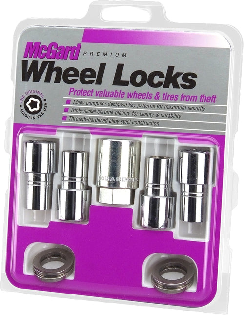 Chrome McGard Long Shank Wheel Locks (M12 x 1.5 Thread Size), 4 Locks / 4 Washers / 1 Key