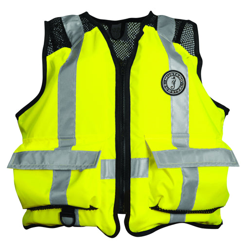 SURVIVAL MUSTANG - ANSI Industrial Mesh Vest (Fluorescent Green - XL) - ANSI 107-2004 Class 1 Compliant, USCG Approved, 50 mph Dynamic Strength Tested, mesh Shoulders