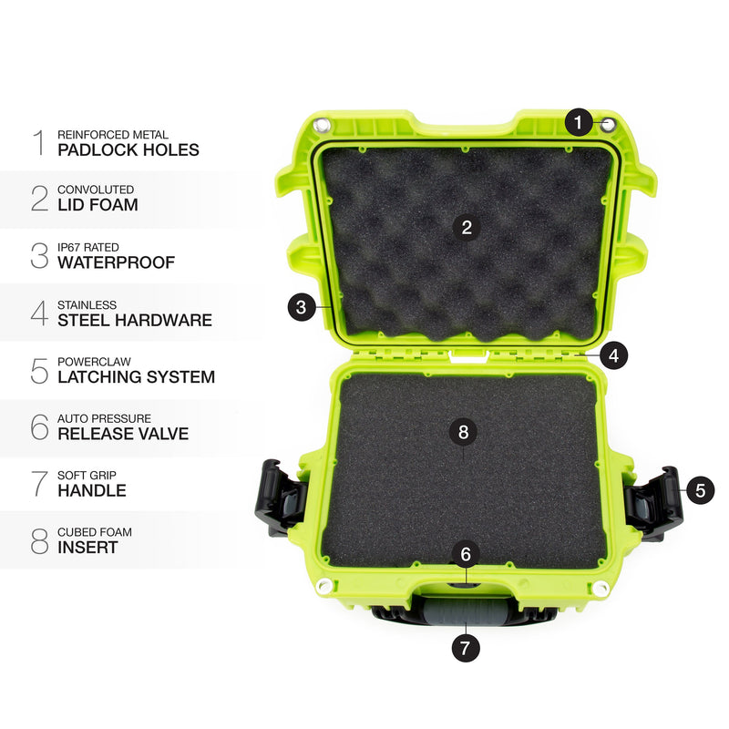 Lime Nanuk 908 Waterproof Hard Case with Foam Insert