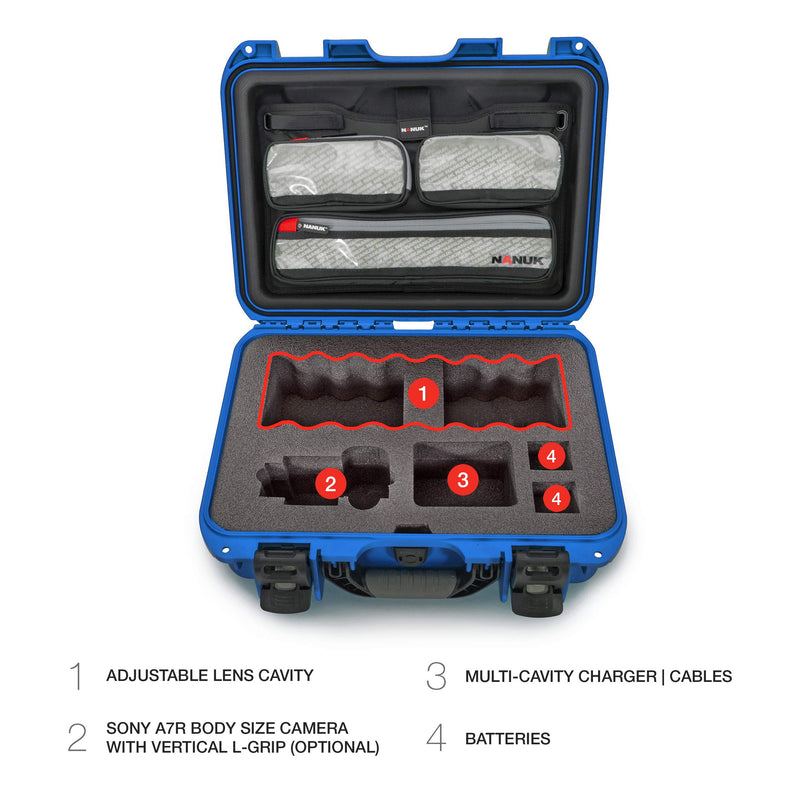 Waterproof Nanuk 920 Hard Case with Lid Organizer for Sony A7R Size Camera - Blue (920-SON8)