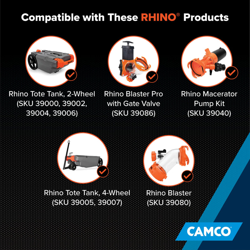 25-Ft Camco Rhino Clean-Out Black Water/RV Hose - Features a Heavy-Duty PVC Design & Bright Orange Color - Clean-Out Camper Black Water, Grey Water or Tote Tanks - 5/8” Inside Diameter (22990)