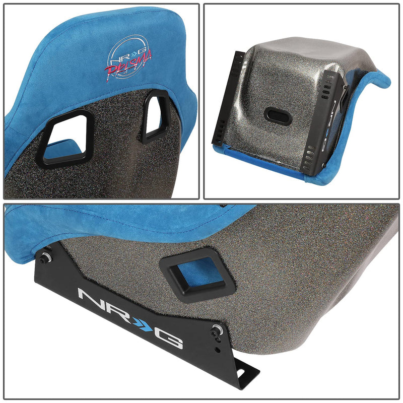 NRG Innovations Universal Prisma Ultra NRG-FRP-303BL-ULTRA Fixed Back Bucket Racing Seat for 6-Point Harnesses,Size M,Blue/Gold Glitter,22" W X 34" H X 21" D