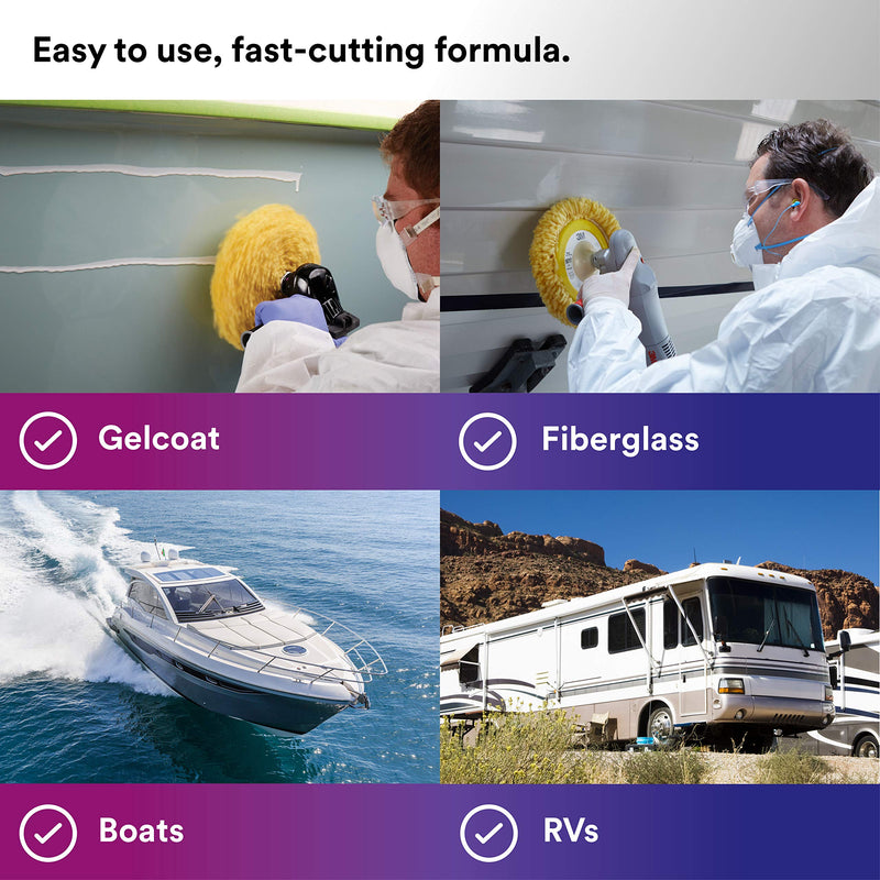 3M Perfect-It Light Cutting Gelcoat Polish + Wax, 36110, 1 Quart, One-Step Process, Removes Scratches and Swirls, Light Oxidation Remover for Boats and RVs
