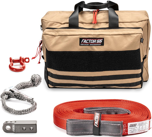 Owyhee Factor 55 Tow and Recovery Kit for Trucks, Jeeps, and SUVs, with Gray Hitchlink and Large Bag