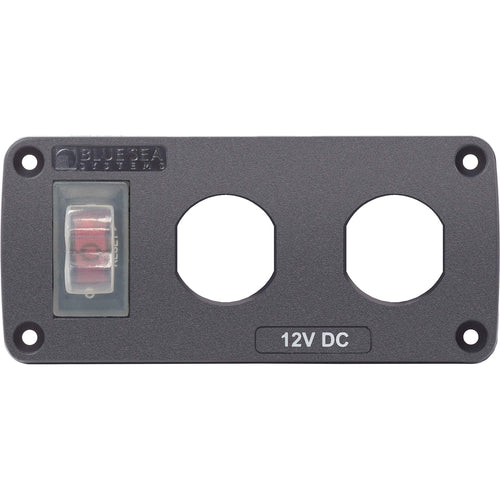 Water-Resistant Blue Sea Systems Accessory Panel, 15A Circuit Breaker, 2 Blank Apertures