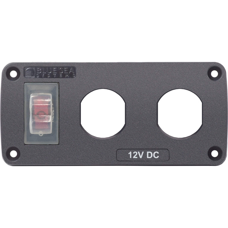 Water-Resistant Blue Sea Systems Accessory Panel, 15A Circuit Breaker, 2 Blank Apertures