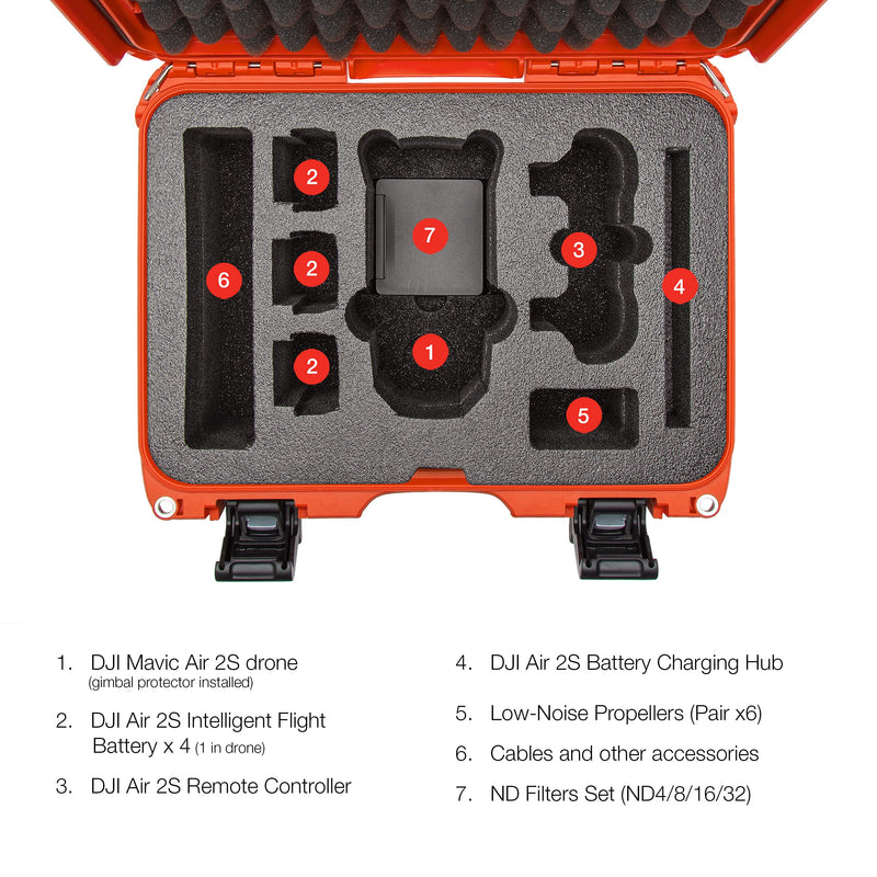 Nanuk Hard Case Waterproof with Foam Insert for DJI Air 2S Fly More Combo - Orange 915-MAVIA2S3