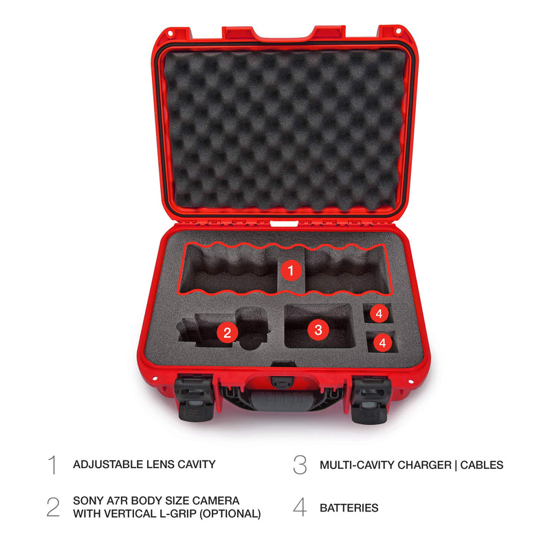 Waterproof Hard Case Nanuk 920 with Custom Foam Insert for Sony A7R Size Camera - Red (920-ESON9)