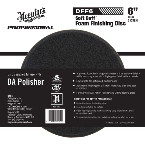 6" Meguiar's Soft Buff Da Foam Finishing Disc DFF6 - Hook and Loop Foam DA Polisher Finishing Pad for Applying Waxes and Sealants - For use with 6" DA Backing Plate and DA Polisher, 1 Disc