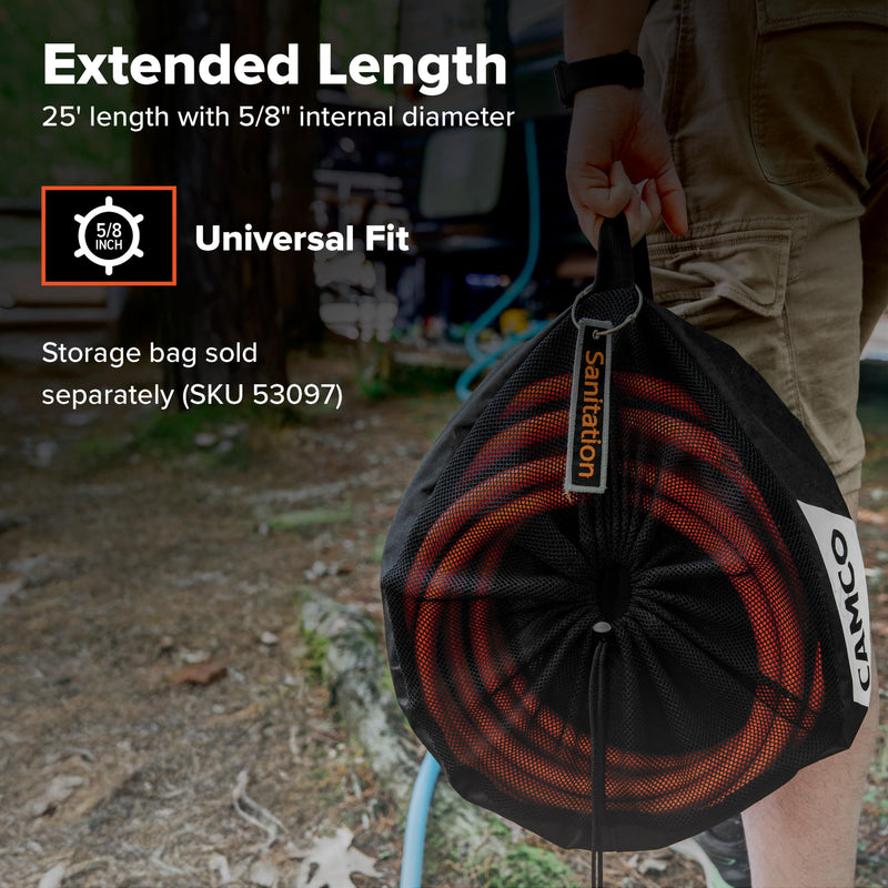 25-Ft Camco Rhino Clean-Out Black Water/RV Hose - Features a Heavy-Duty PVC Design & Bright Orange Color - Clean-Out Camper Black Water, Grey Water or Tote Tanks - 5/8” Inside Diameter (22990)