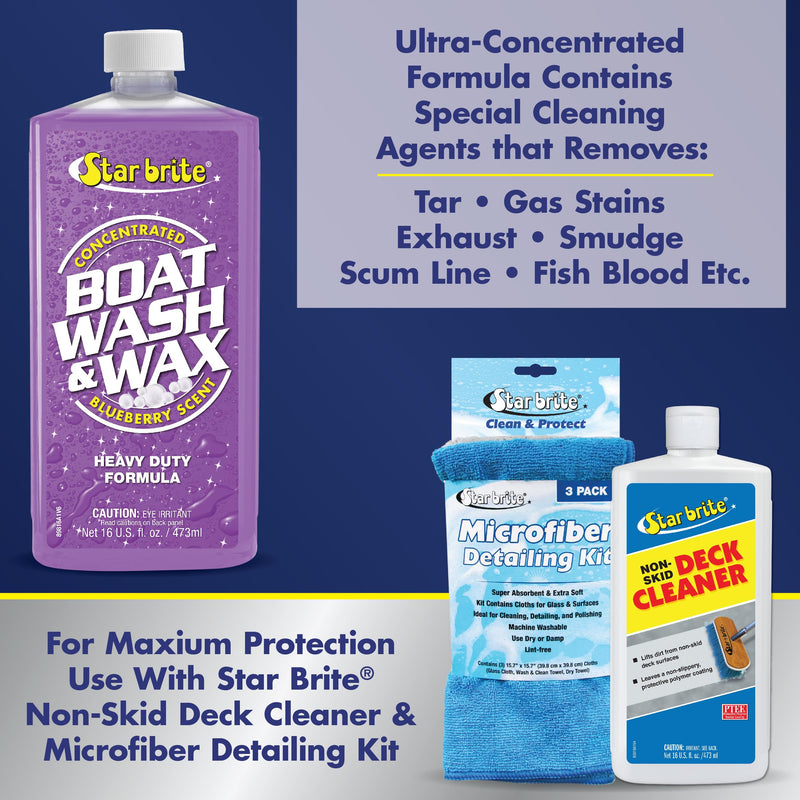 Boat Wash & Wax STAR BRITE - Heavy Duty Concentrate - Clean, Shine & Protect in One Easy Step - Blueberry Scent - 16 OZ (089816)