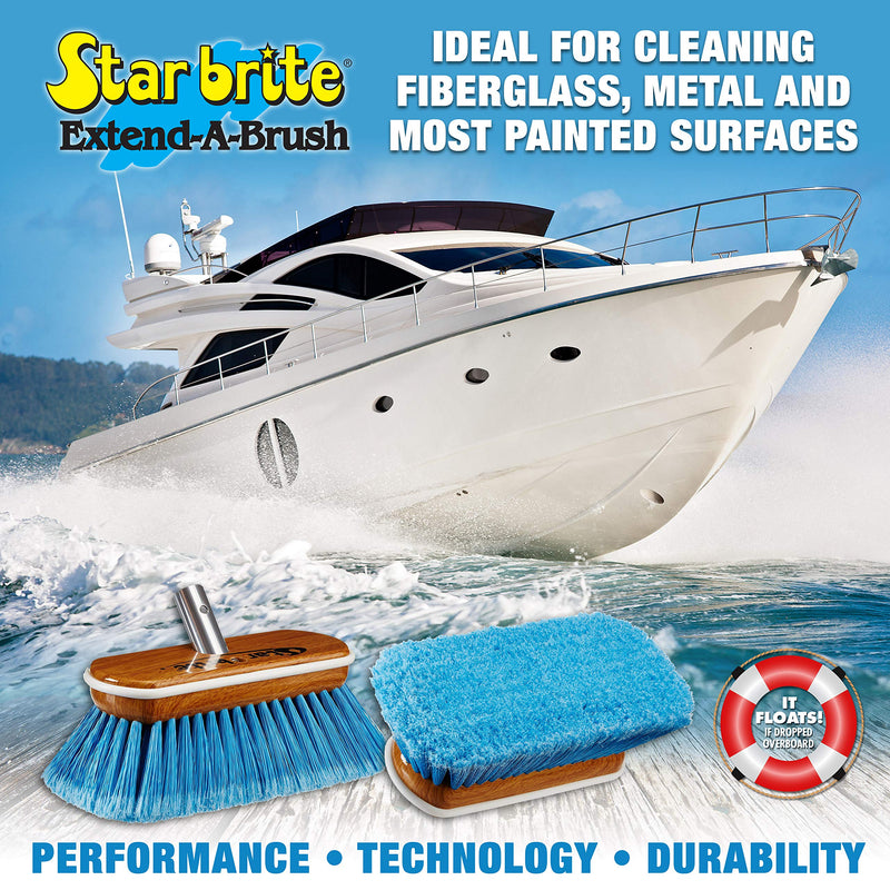 8" STAR BRITE Premium Cleaning Brush - Synthetic Wood Block with Durable, High-Density Star Prene Fibers for Boat, RV & Auto Surfaces - Extend-A-Brush Handles - Medium Bristle, Blue (040171)