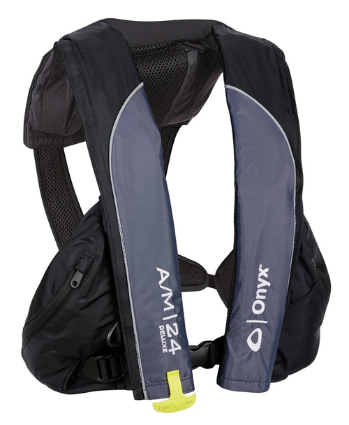 Onyx Deluxe A/M-24 Automatic/Manual Inflatable Life Jacket, U.S. Coast Guard Approved, Low Profile, Compact Design, Manual Convertible Inflation Option