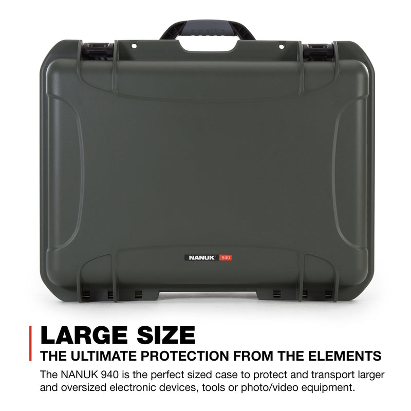 Waterproof Nanuk 940 Hard Case with Lid Organizer and Padded Divider - Olive