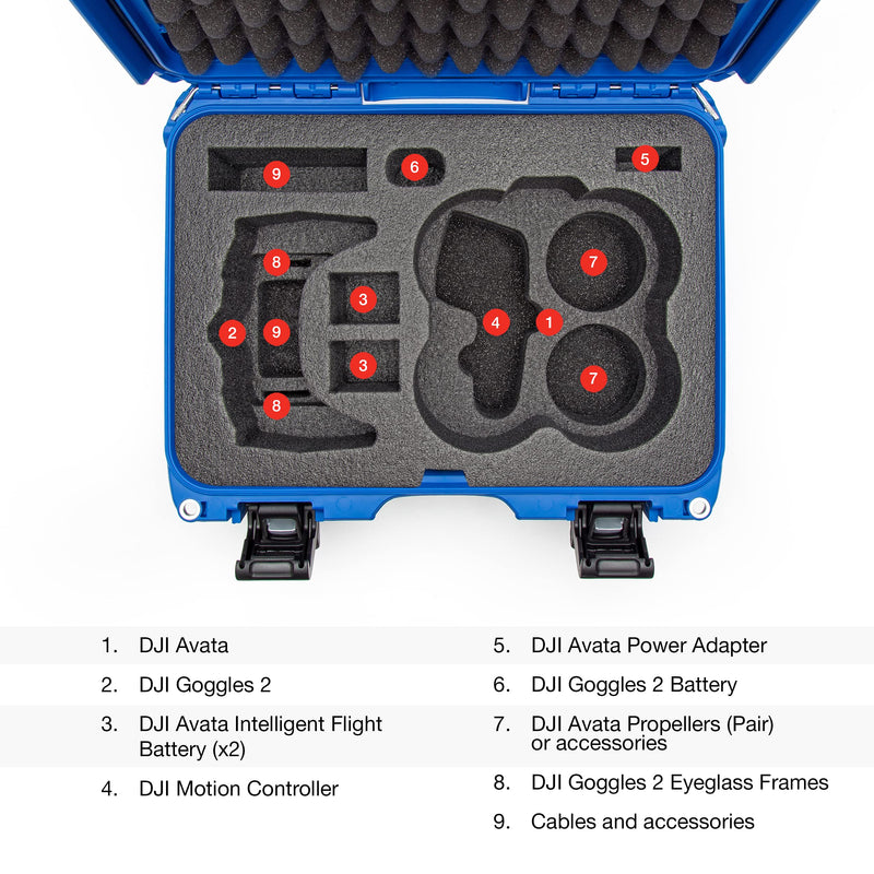 Waterproof Nanuk 915 Hard Case with Foam Insert for DJI Avata FPV Unit, Goggles and Controller - Blue