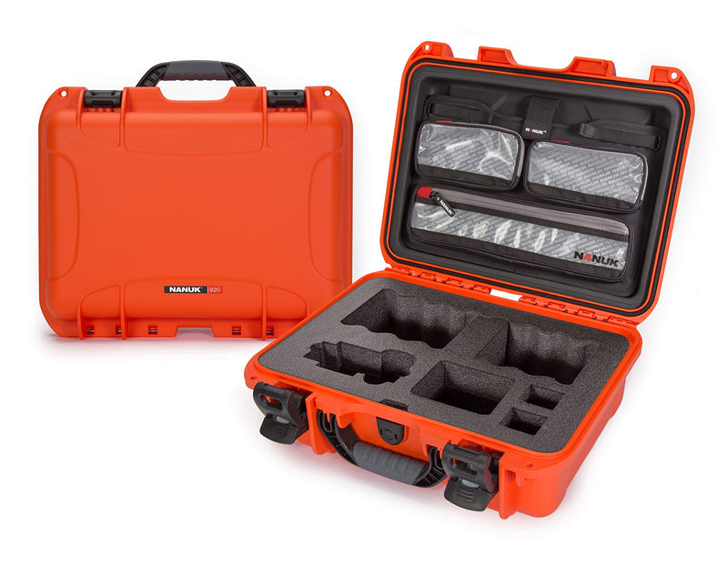 Waterproof Nanuk 920 Hard Case with Lid Organizer for Sony a7R Size Camera - Orange