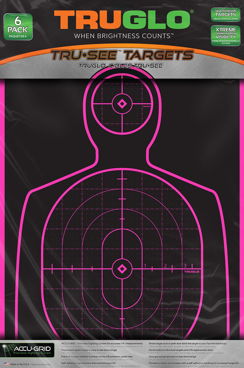 12X18 TRUGLO Tru-See Bright Fluorescent Self-Adhesive High-Visible Reactive Splatter Handgun Target, 6-Pack/Pink