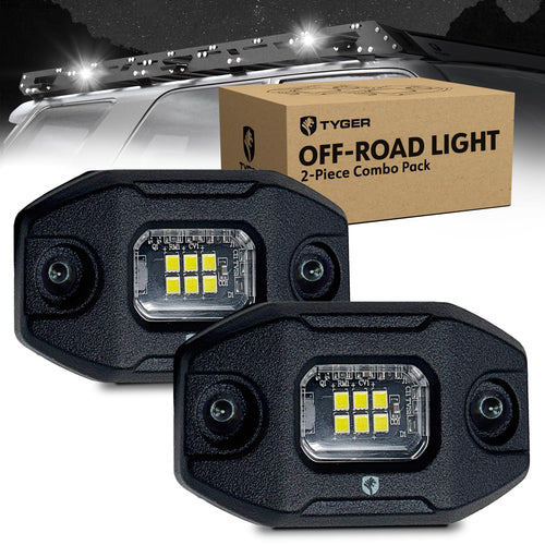 Tyger Auto Off-Road LED Flood Light Pods Vehicle Rack | 2-Pack | 6500K Day White | Wire to 12V or 24V | 9W Each | IP68 / IP69K Waterproof | Flat or 30 Degrees Tilt | Trucks SUV ATV UTV | TG-LT2U3338