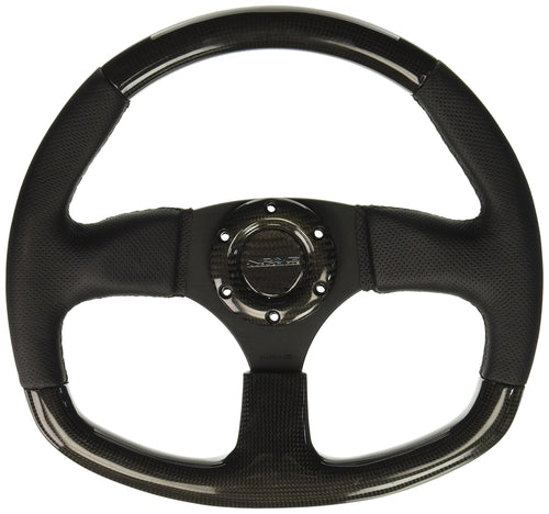 NRG Innovations Carbon Fiber NRG-ST-009CFBS Steering Wheel 320mm, Flat Bottom with Black Stitching, Leather Trim