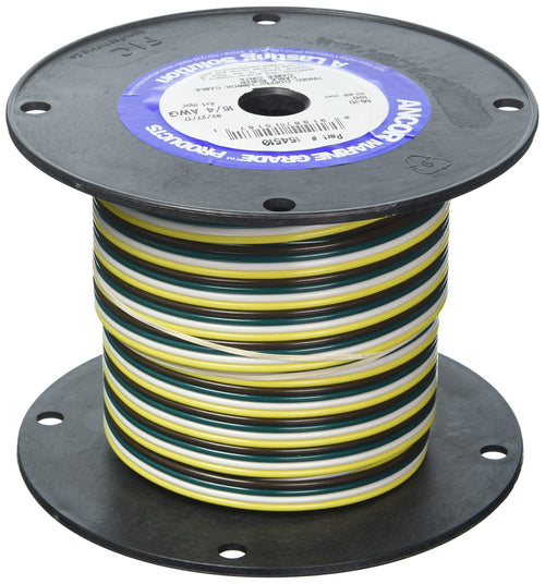 Marine Grade Ancor 154510 Electrical Flat Tinned Ribbon Boat 4-Cable Wiring (16-Gauge, 100-Feet), yellow